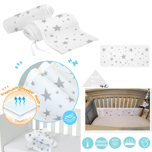 HB.YE Baby Mesh Cot Bed Bumper,Adjustable Anti-Bum 1