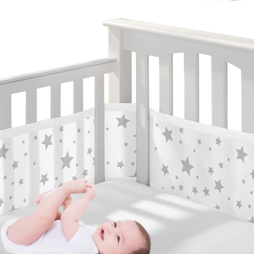 HB.YE Baby Mesh Cot Bed Bumper,Adjustable Anti-Bum