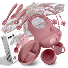 Navik | Silicone Baby weaning Set 12 pcs | Contains Divided Suction Plate | Baby Suction Bowl | self Feeding Spoons | Sippy Cup 6+ Months | Toddler B