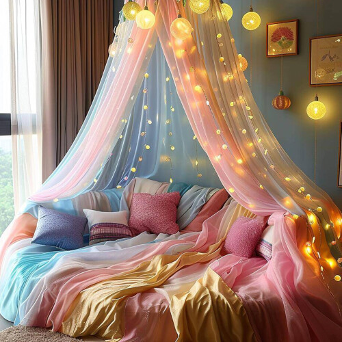 Rainbow Mosquito Net Bed Canopy, Rainbow Bed Cover