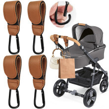 4 Pcs Leather Buggy Clips,Pram Hook Clip,Pram Rock