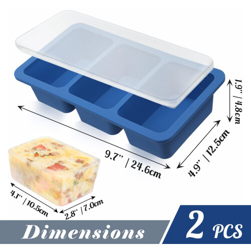 Koluti 2-Pack Nonstick Silicone 3 Soup Cubes Freez 1