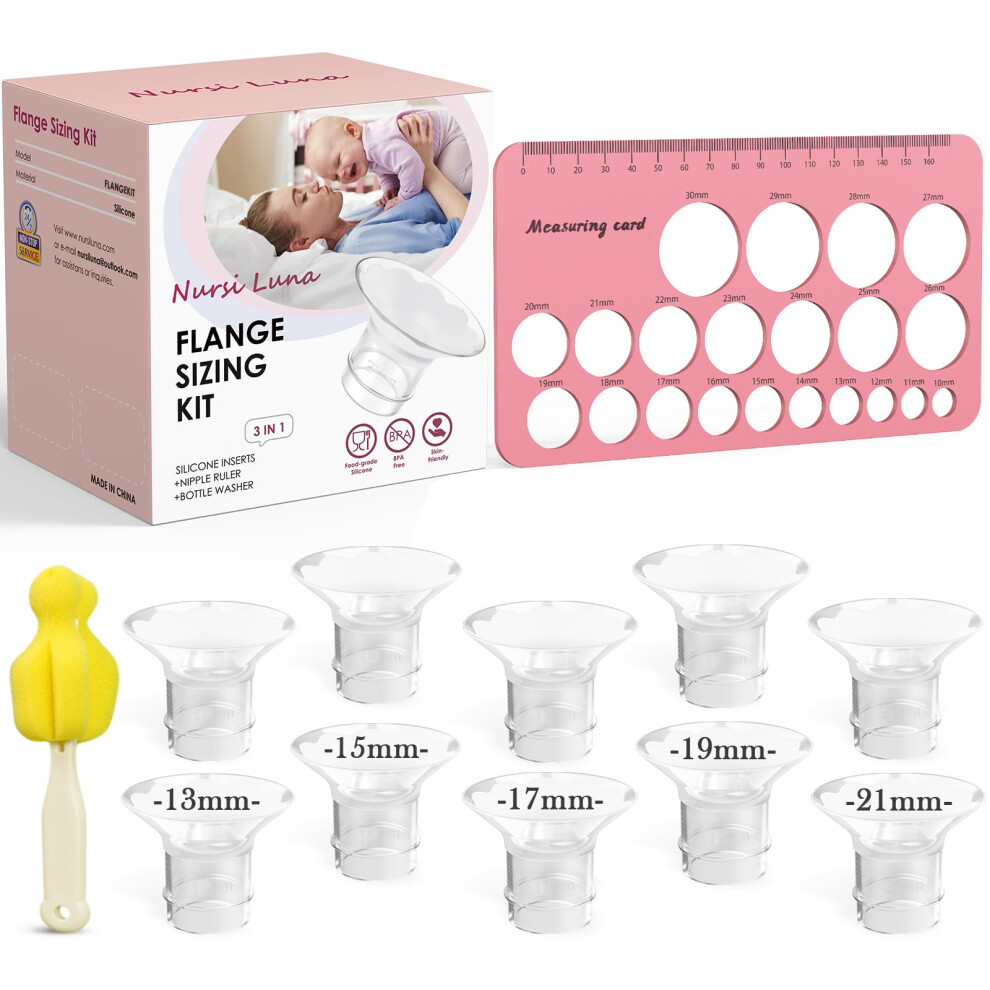 Flange Sizing Kit 3 In 1 With 10Pcs Flange Inserts 13/15/17/19/21Mm, Silicone Flanges Insert Kit For 24Mm Flange/Shield, Pumping Essential Nursi Luna