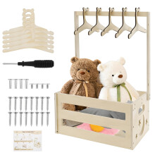 Wooden Baby Shower Crate Closet with 5 Hangers, Wooden Baby Shower Hamper Basket with Handle, Decorative Basket Storage Crate, Newborn Clothes Wardro