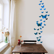 30 pcs Mirror Butterfly Wall Stickers, Stick on Mirror Self Adhesive, Blue Butterfly Shape Mirrors for Walls, Mirror Stickers for Bedrooms Home Gym W