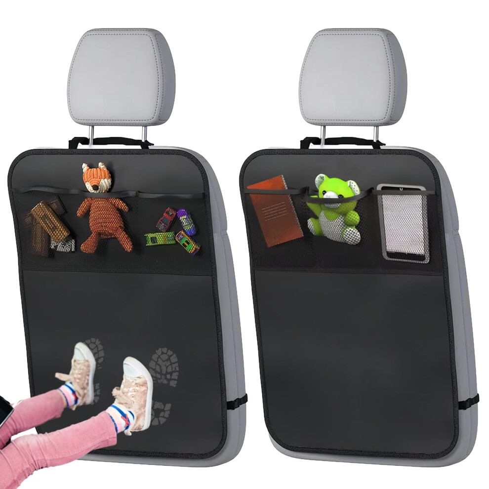 2Pcs Car Seat Kick Mats,Car Back Seat Protector For Kids,Waterproof & Stain Resistant Seats Protectors With Storage Pockets,Adjustable Car Backseat O Vagcars