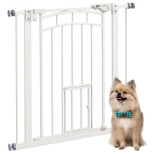 PawHut Pressure Fit, Safety Gate Dog Gate w/Small Cat Door Opening, 74-80cm
