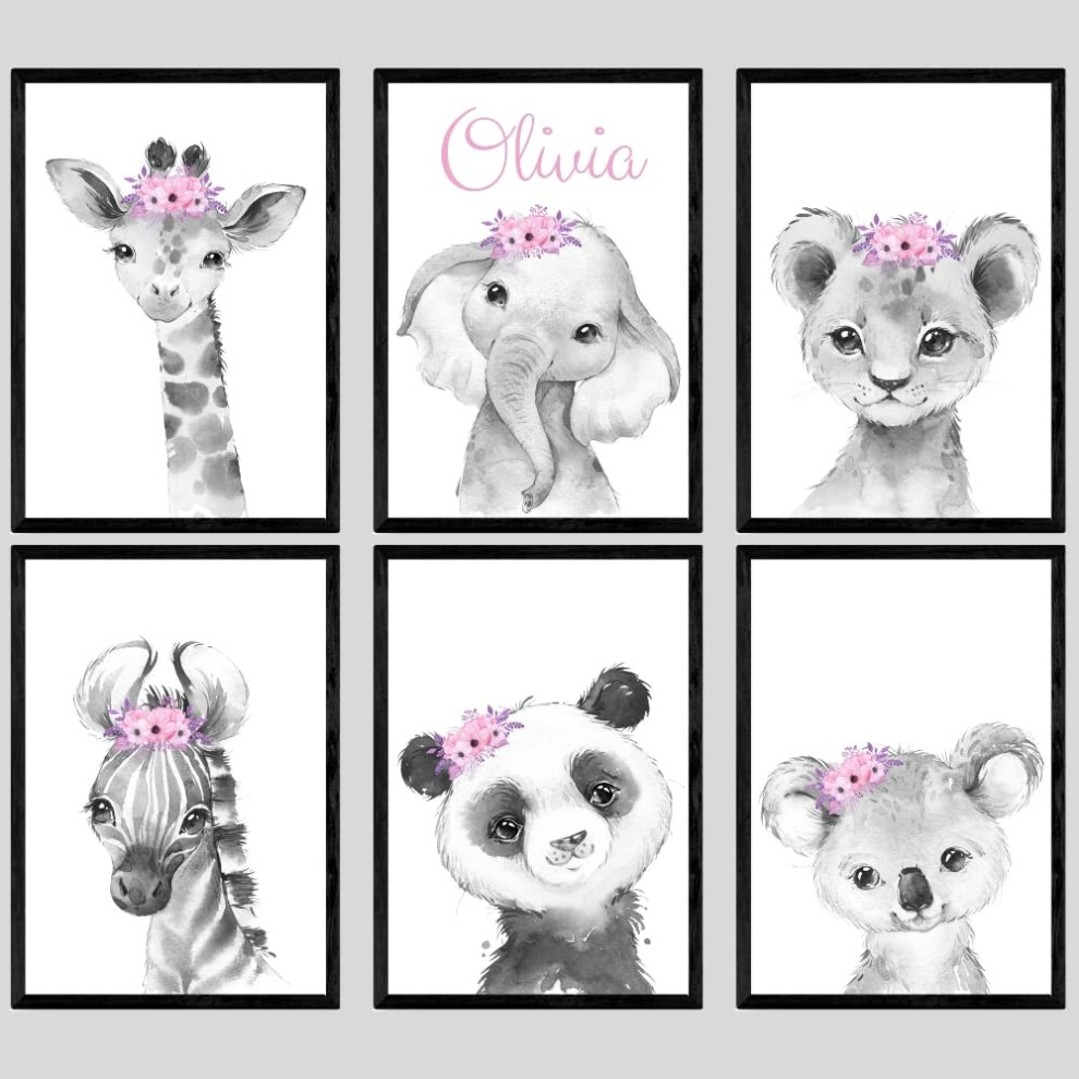 Eviepops Prints Women's Black Safari Animals Baby Girls Nursery Bedroom Prints,