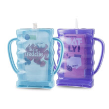 PandaEar 2 Pack Pouch Holder No Squeeze, Baby Food Pouch Juice Boxe Holder with Handle for Food Pouches and Drinks, Blue/Purple