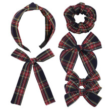 Set of 6 Tartan Bow Hair Clips for Baby Girl and Mom Women Plaid Headbands Scrunchies Scottish Hair Bows for School Girls (Tartan Black 6 pcs)