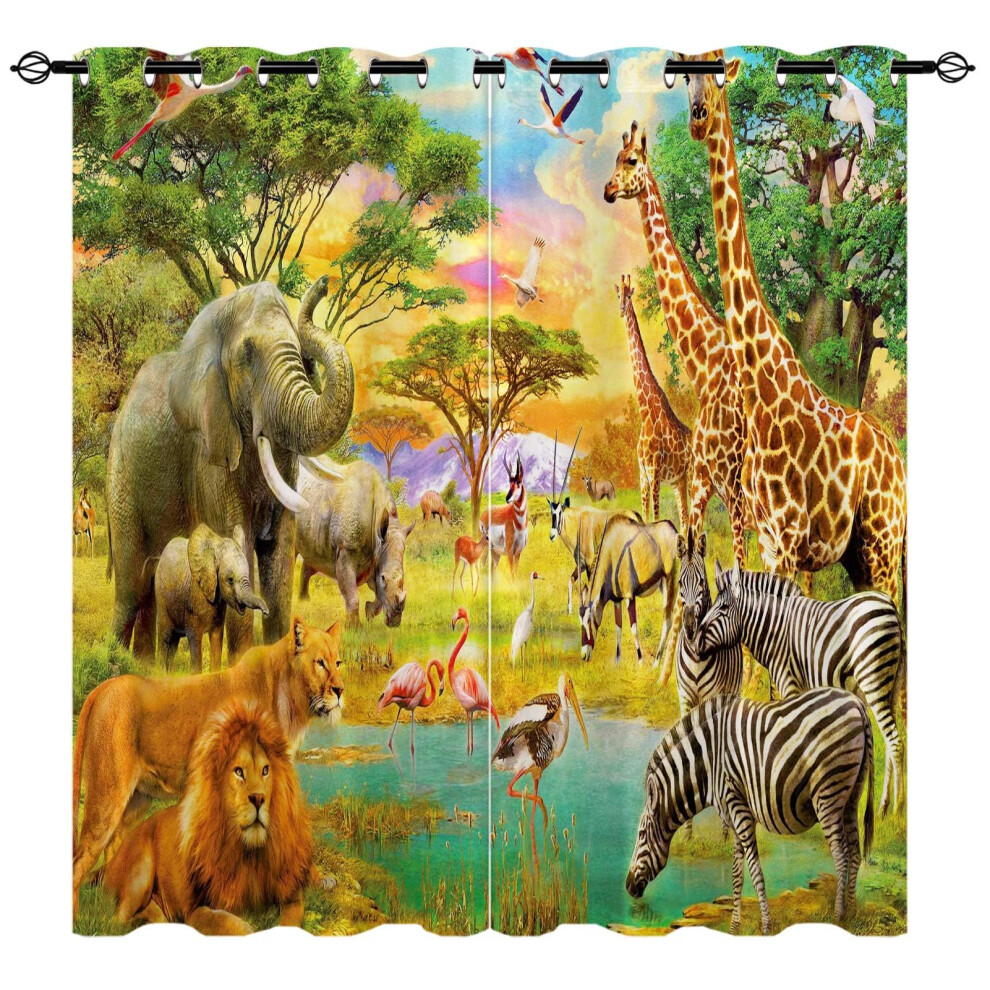 Yuanzu Africa Animal Curtains - Rhino Flamingo Lio