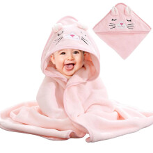 YTPAFK Bath Towel With Hood, Towels Newborn Girl, Absorbent Hooded Towel Newborn, Ultra Soft Cute Animal Design for Newborn Boy And Girl(Pink Cat