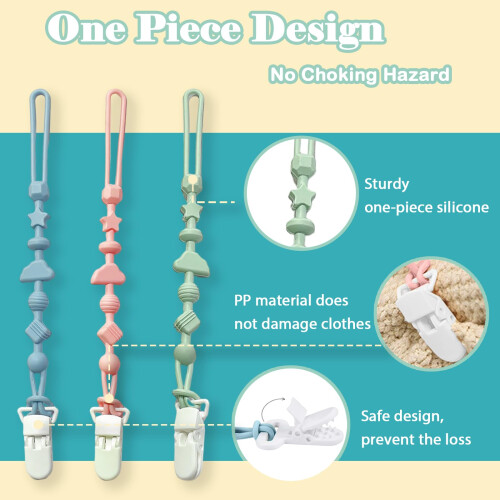 3 Pack Silicone Dummy Clip- Silicone Pacifier Clip 2