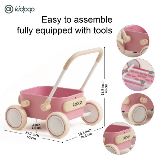 Kidpop PULA Push & Pull Walker Wagon，Baby Walker w 2