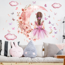 Lekabee Butterfly Girl Wall Sticker,Moon Clouds Fl