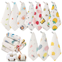 saerryor 10PCS Cotton Muslin Squares for Baby, 25 * 25cm Extra Soft Reusable Baby Wash Cloths, 6 Layers Organic Cotton Baby Towels Burp Cloths with P
