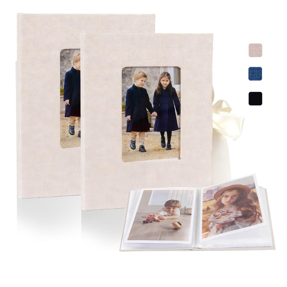 2 Packs Small Photo Album 6X4, 200 Photos, Linen A Cecombine