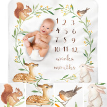 Baby Monthly Milestone Blanket, Soft Woodland Photo Blanket for Baby Boy & Baby Girl, Nursery Bed Blanket, Newborn Essentials, Baby Registry Must Hav