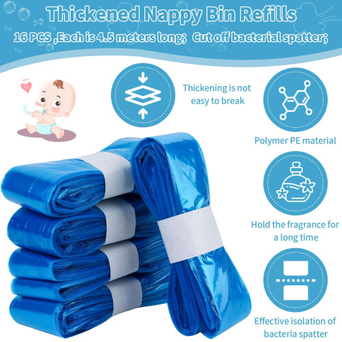 16 Pcs Nappy Bin Refills 4.5 m Baby Scented Diaper 1