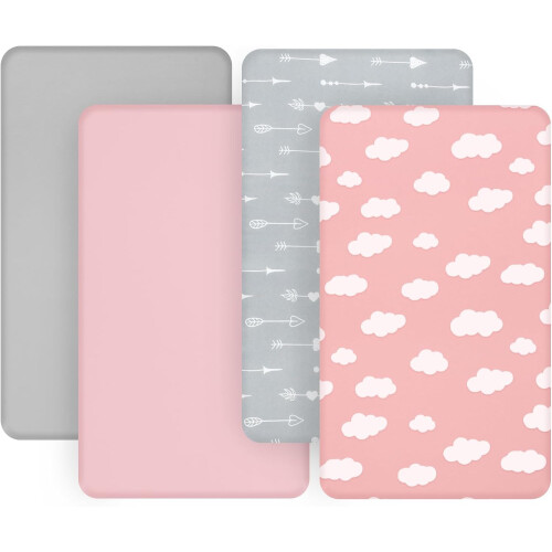 4 Pack Fitted Travel Cot Sheets 95x65cm - Ultra So