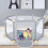 Light Grey 6-Panel Baby Playpen with Breathable Me 1