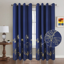 Royal Blue Blackout Curtains for Bedroom Gold Foil