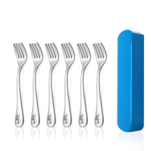 HaWare 6 Pcs Stainless Steel Toddler Forks Set, Small Children Safe Utensils for Kids' Self Feeding, Animal Edge& Round Fork Tines, Dishwasher Safe