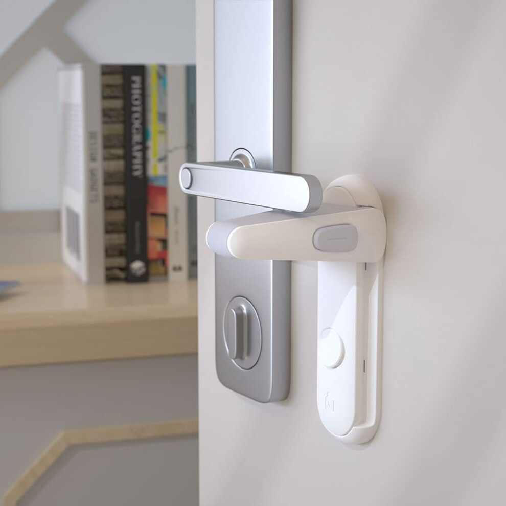 2 Pcs Door Lever Locks For Childproof & Petproof, Door Handle Locks For Toddlers, Baby Safety Locks For Toddlers (White) White Safelon