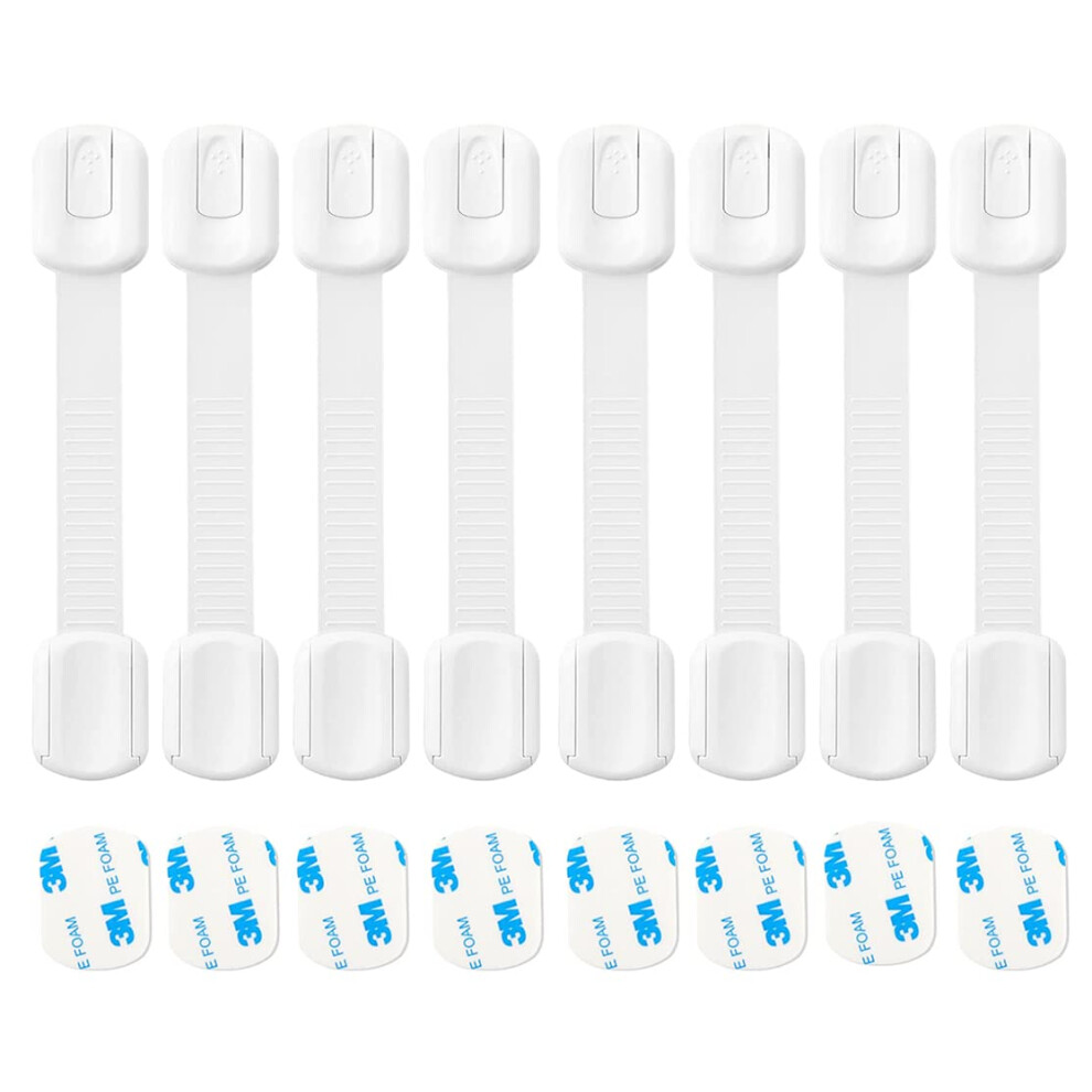 Ertzinla 8 Pack Child Safety Cupboards Straps Locks For Cabinets Drawers Toilet Fridge Baby Proof Cabinets, Easy Installation, No Drilling Required