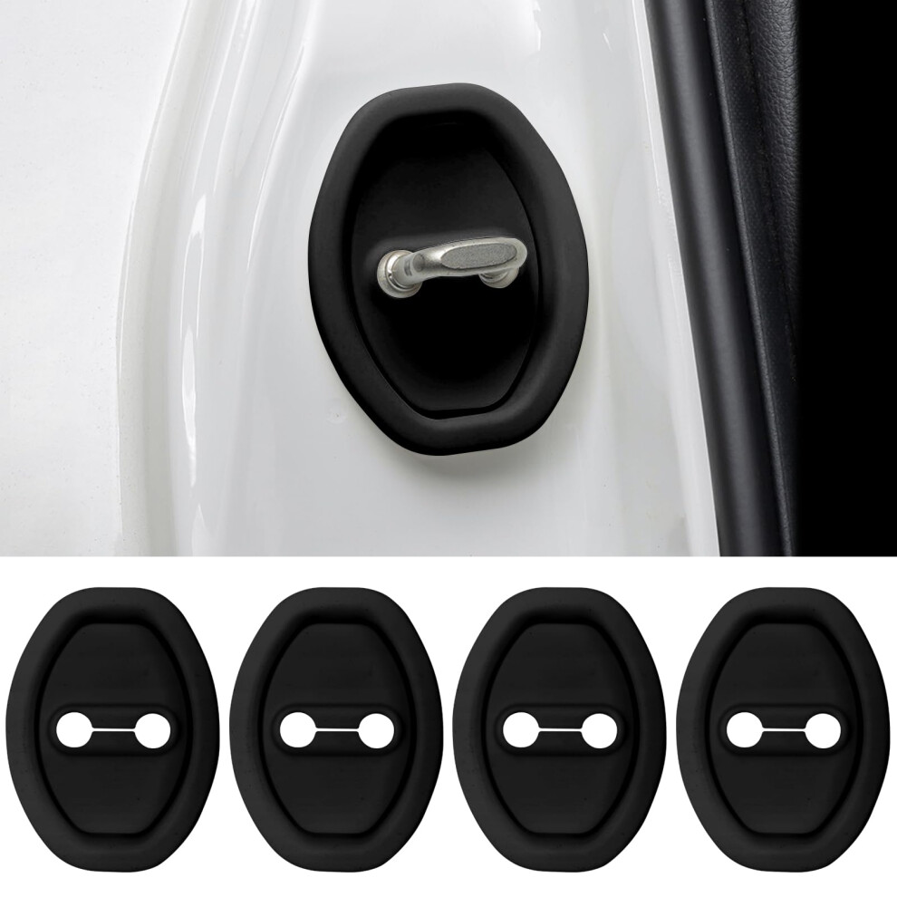 4Pcs Universal Silicone Car Door Latch Protector And Lock Cover, Rustproof Shock Absorption, Black 9113335655768
