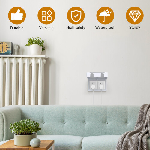 2 Pcs Plug Socket Covers UK Double Socket Cover for Safety, Waterproof Socket Cover Box for Home, Kitchen and School 1