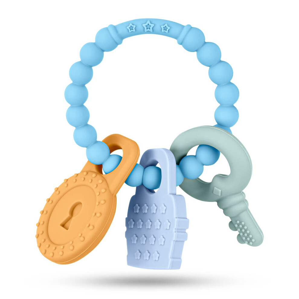 Baby Teething Toys - Silicone Teether, Bpa-Free Baby Chew Soothing Teething Ring For Infants, Shower Gifts ( Blue) Light/Blue Vicloon