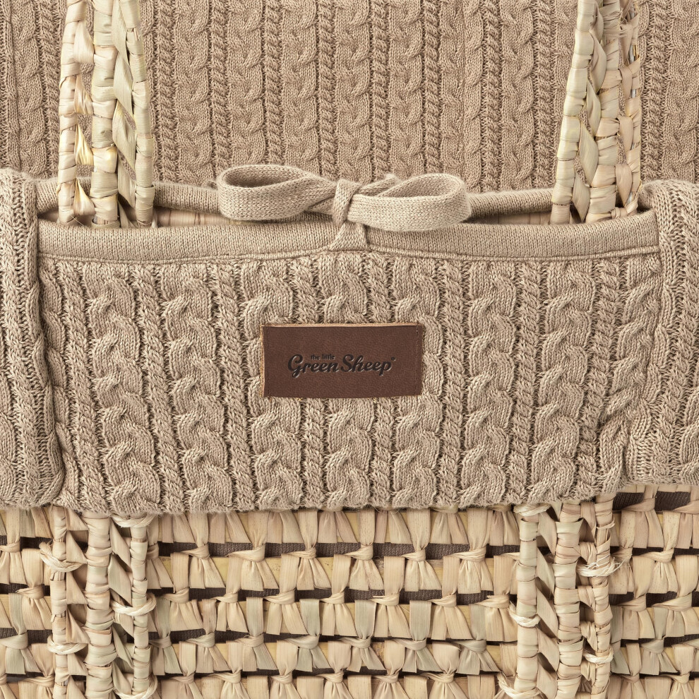 The Little Sheep Cable Knit Moses Basket Replacement Liner - Truffle Green The Little Green Sheep