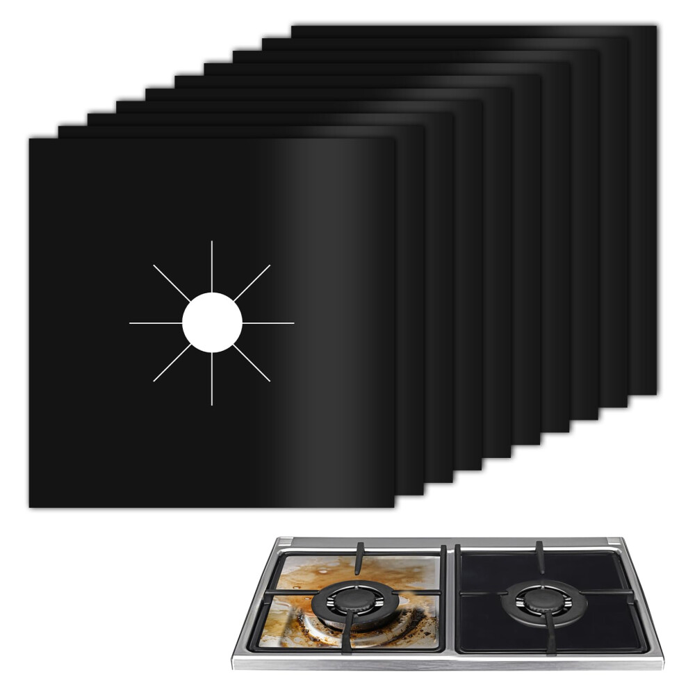 10 Pieces Gas Hob Protectors, Non-Stick Sto Black Lanjue