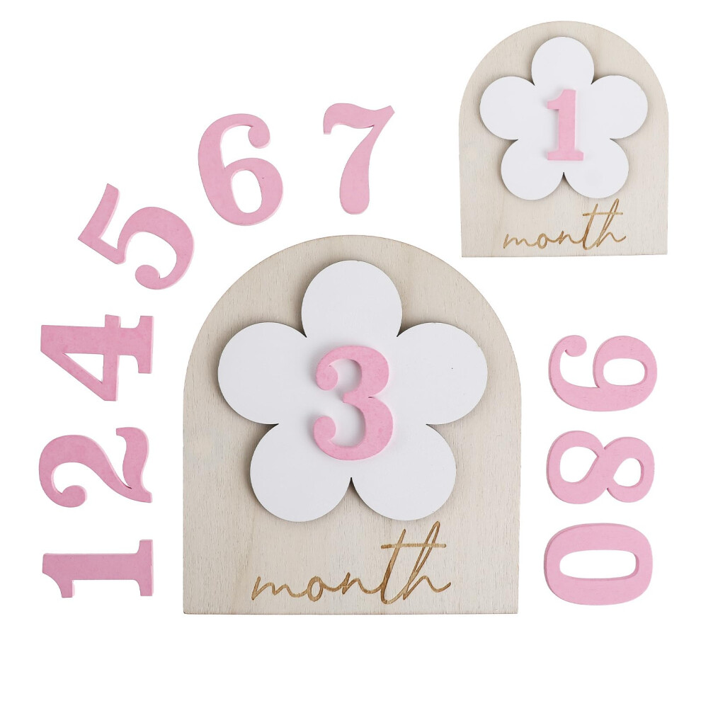 Baby Milestone Cards With Glue Points Wooden Pink Lusofie