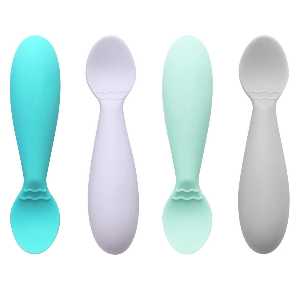 Silicone Baby Weaning Spoons Infant Feeding Spoons Bpa Free, 4-Pack, Soft Silicone, Self Feeding Fat Handle Utensil Pandaear