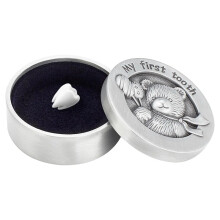 FINGERINSPIRE My First Keepsake Box - Antique Silver Column Bear Gift Box with Velvet Inside Tooth Collection Organizer