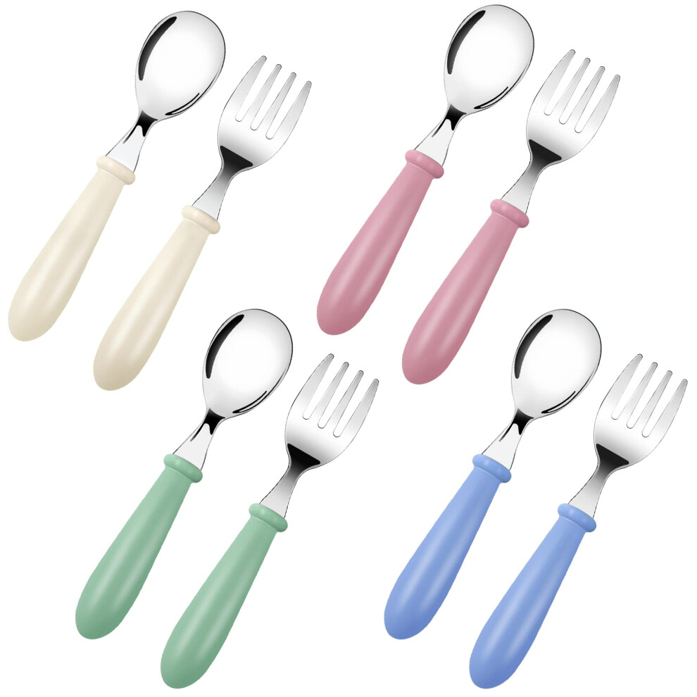 Baby Fork And Spoon, Children's Cutlery Stainless Steel 8Pcs Set, Kids Cutlery Toddler Utensils - 4 X Forks, 4 X Dinner Spoons, Feeding Utensi Bomtop