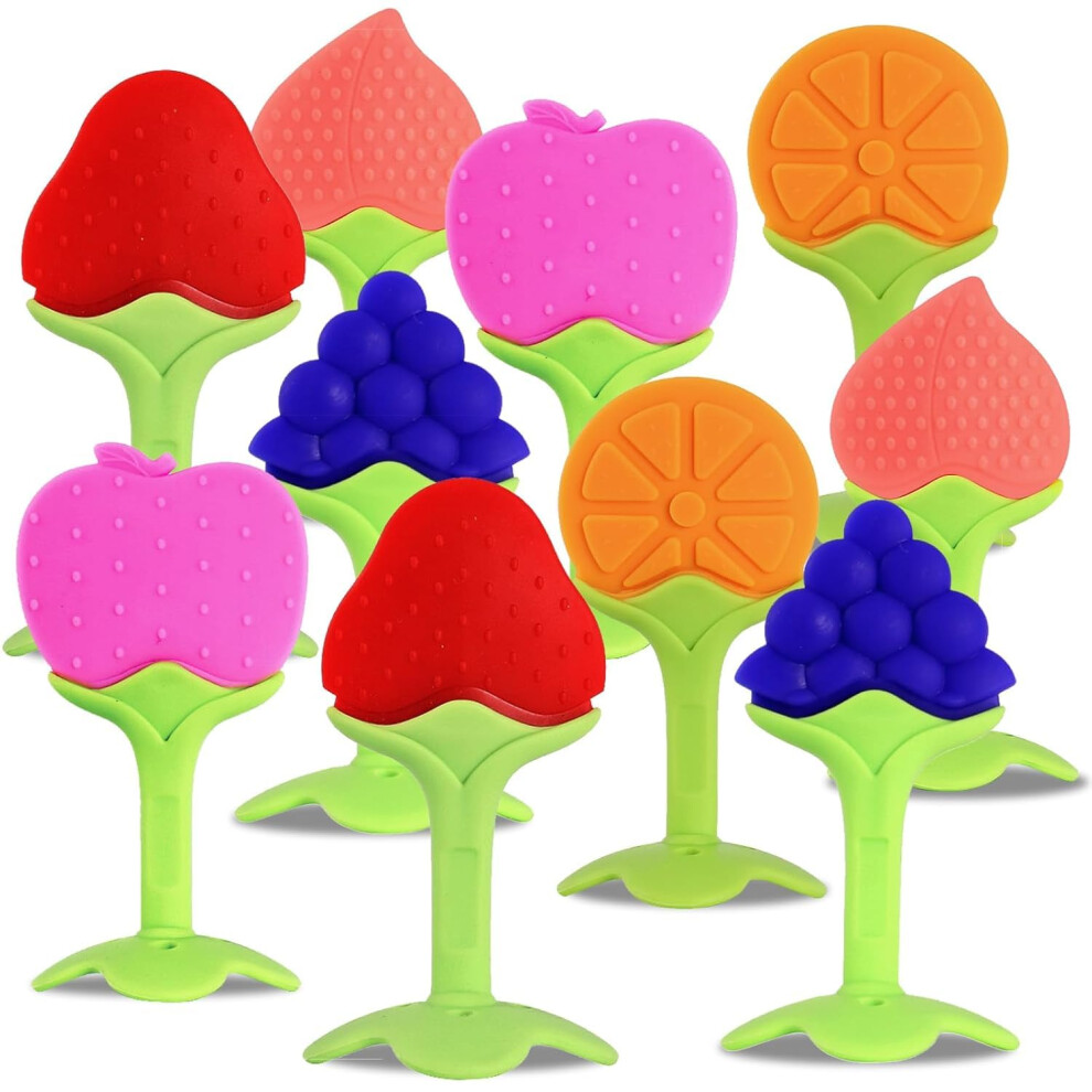 10 Pack Teething Toys For Babies, Silicone Fruit Baby Teethers Chew Toys, Soothe Babies Teething Relief Sore Gums Soft & Textured Qpenguinbabies