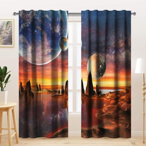 Kzzfqxb 117x183cm Space Curtains 2 Panels, Science 1