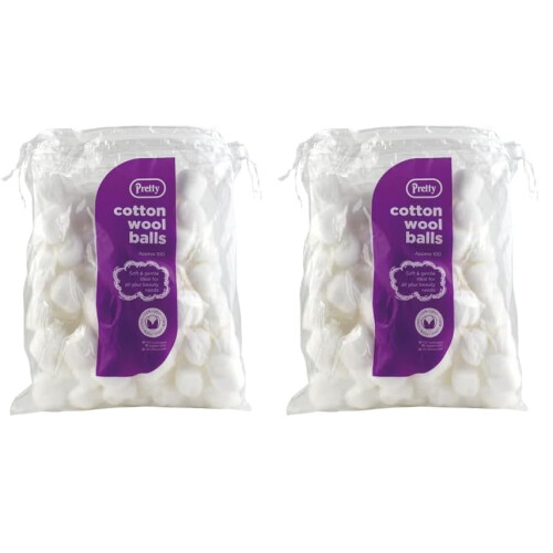 Pretty Cotton Wool Balls - 100 White (Pack of 2)