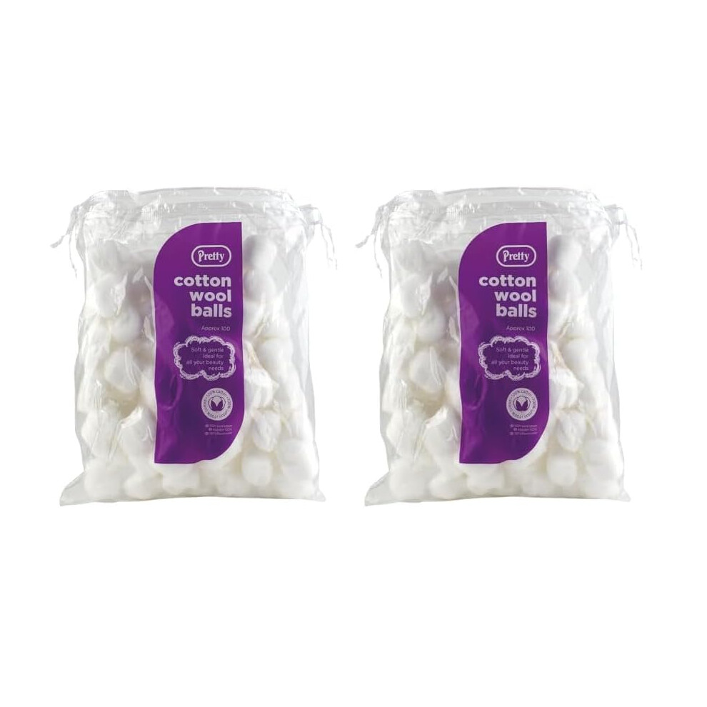 Pretty Cotton Wool Balls - 100 White (Pack Of 2)