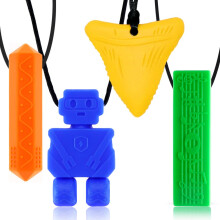Sensory Chew Necklaces(4 Pack) for Kids with, ADHD, Autism, Biting Needs, Oral Motor Chewy Teether, Silicone chewlery Necklace for Boys&Girls(Style 2