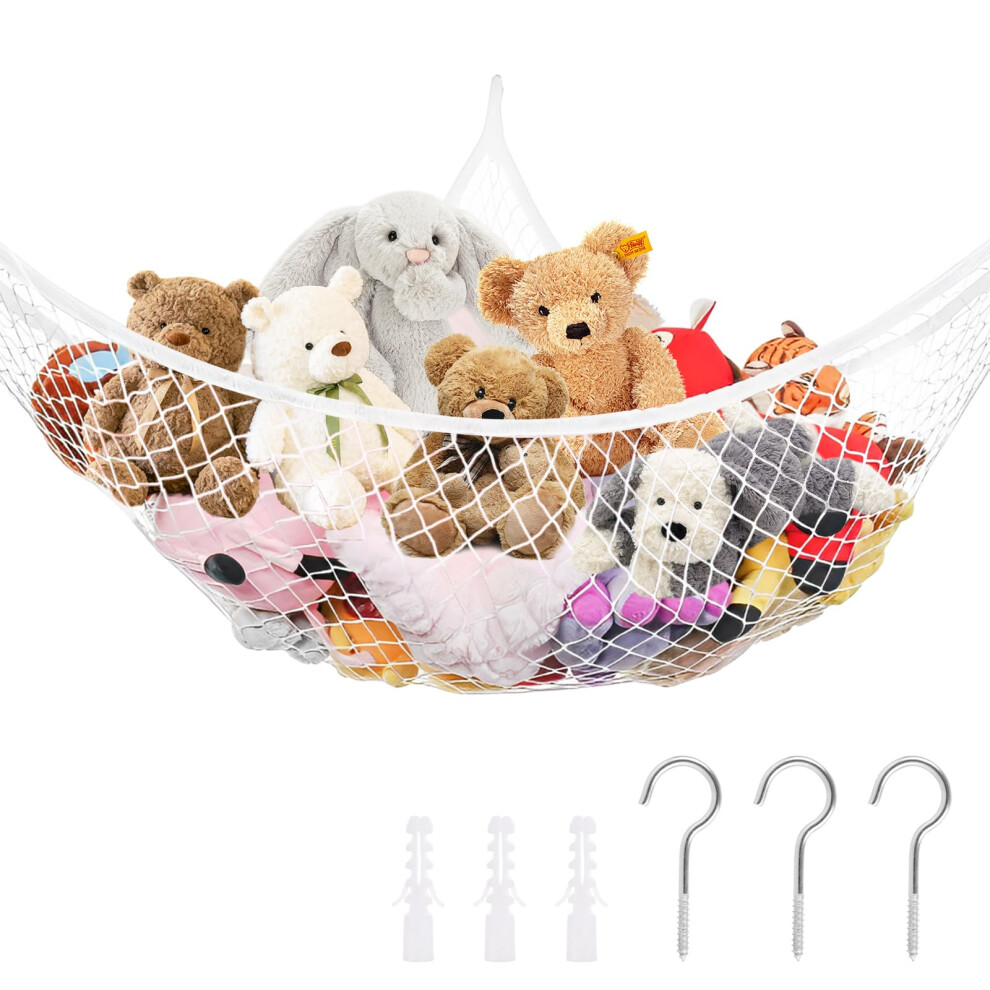 Toy Net Hammock,Teddy Hammock With Hooks,Large Mesh Toys Holder Toy Storage Net Corner Wall,Net Organiser- Keep Childs Room Nursery Tidy Fo Aselected