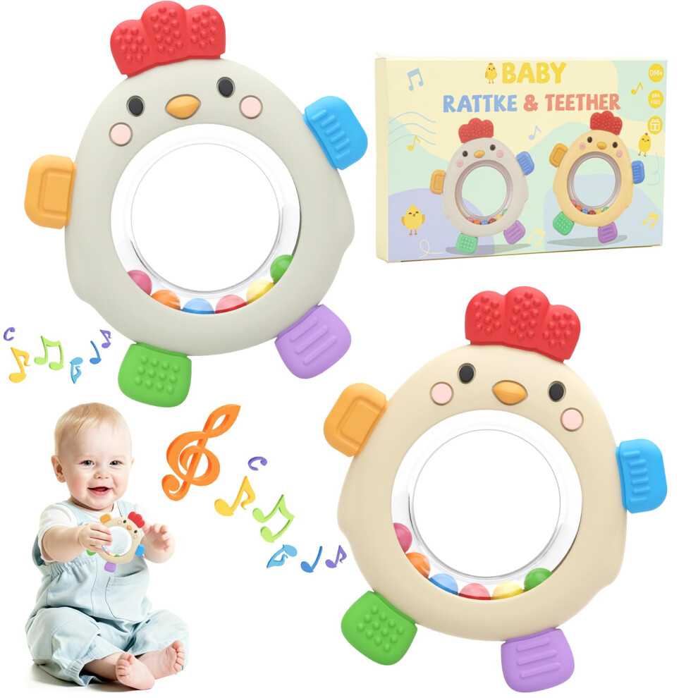 2 Pack Teething Toys For Baby, Silicone Baby Rattl Dzpuhuojz