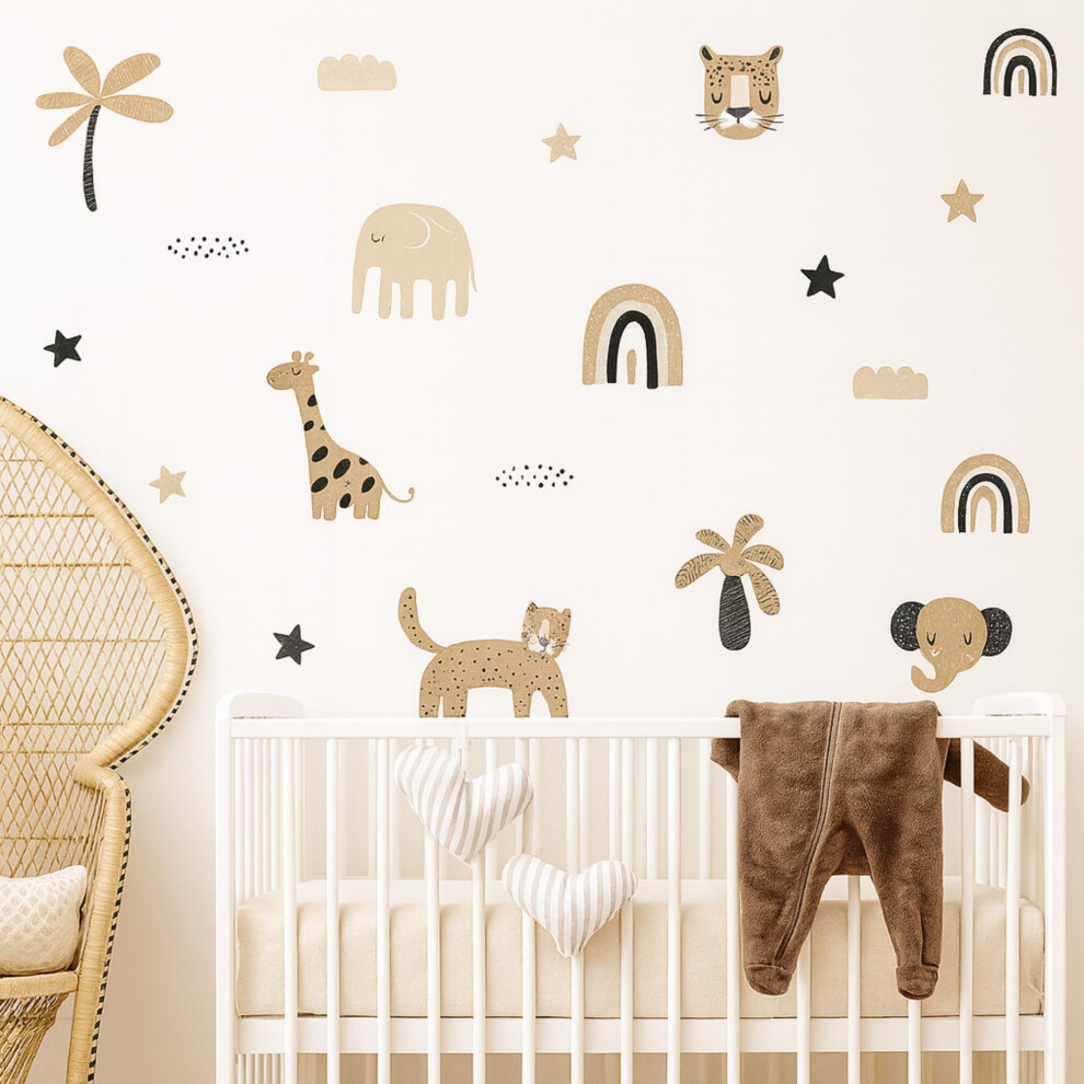 Boho Safari Animals Wall Decals Baby Nursery Wall Stickers Decor (Boho Safari Animals) Basic Outline