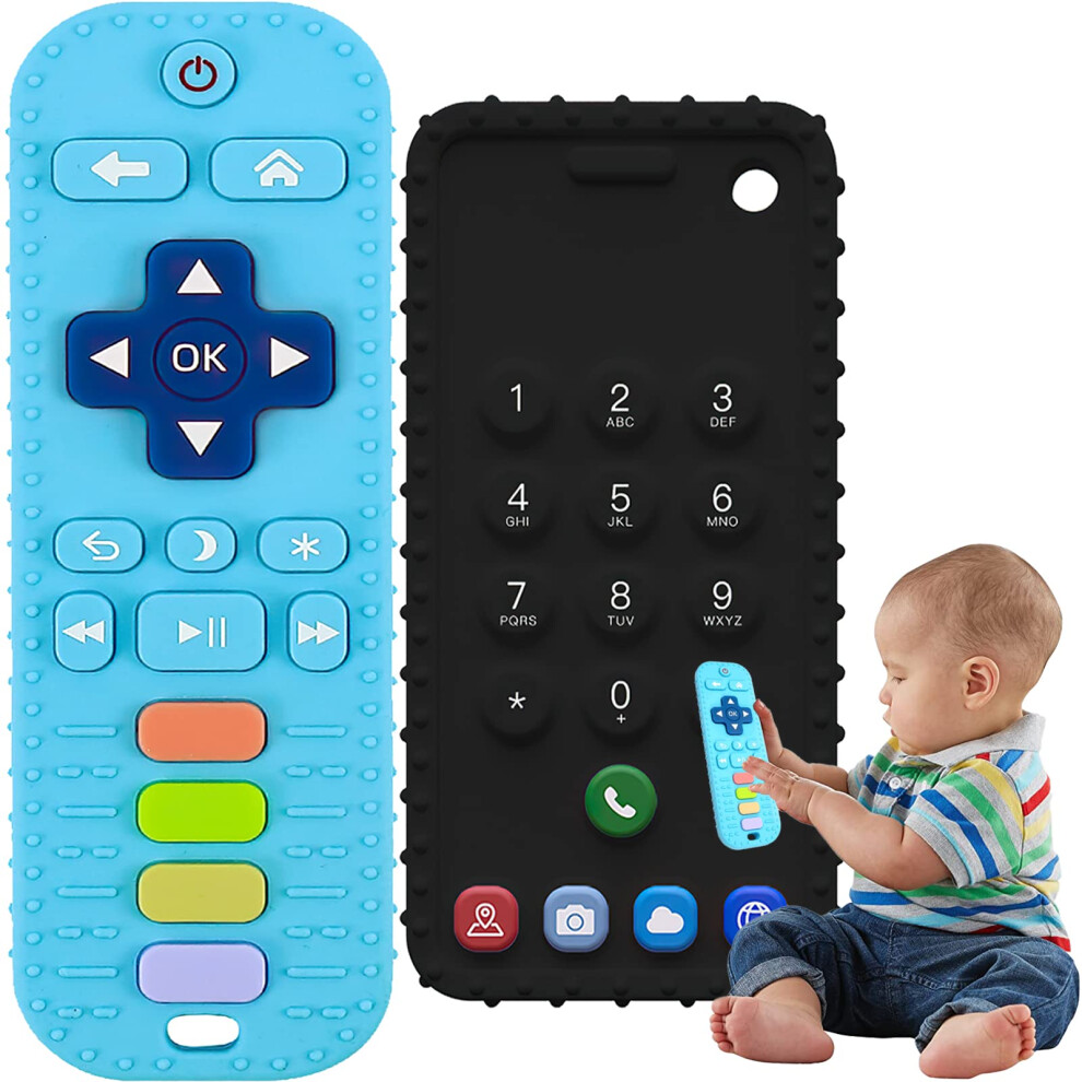 Dzpuhuojz 2 Pack Teething Toys For Baby, Baby Teether Toys 0-6 Months, Silicone Remote Control Teething Phone Teethers For Babies Toddler Infant 3 6 Plus Month