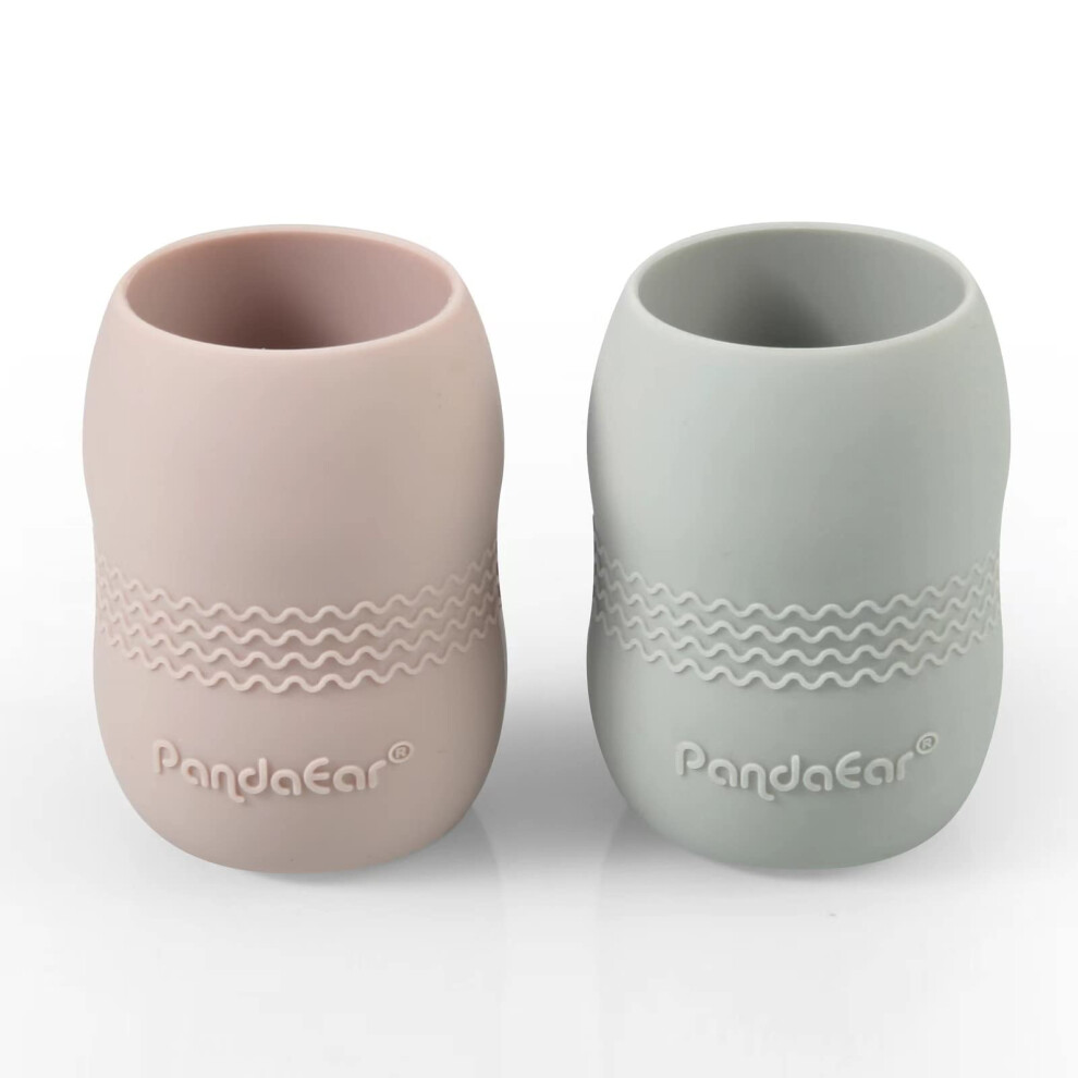 (2 Pack Toddler Sippy Cups, Baby Water Cup Non Spill, 100% Tiny Silicone Drinking Training Cup For Baby And Toddler () Pink/Grey Pandaear