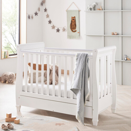Babymore Eva Sleigh Cot Bed White - Drop Side Cot