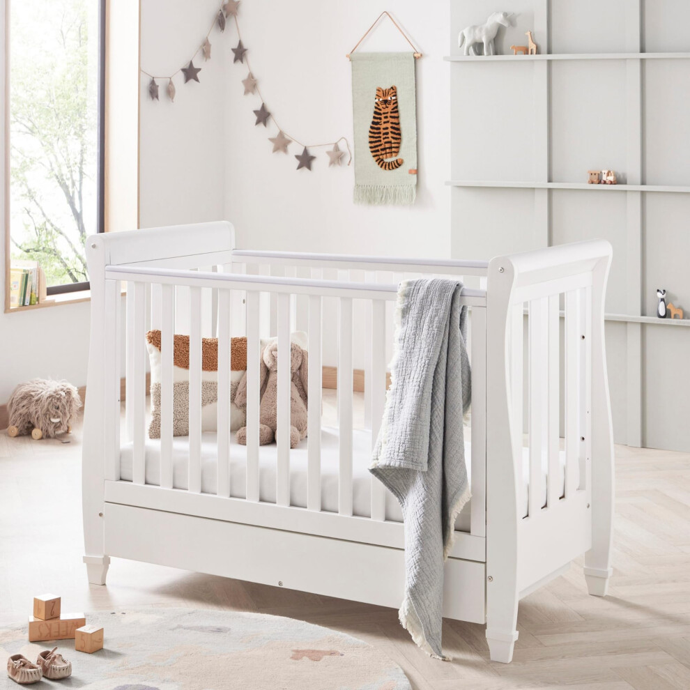 Eva Sleigh Cot Bed - Drop Side Cot White Babymore